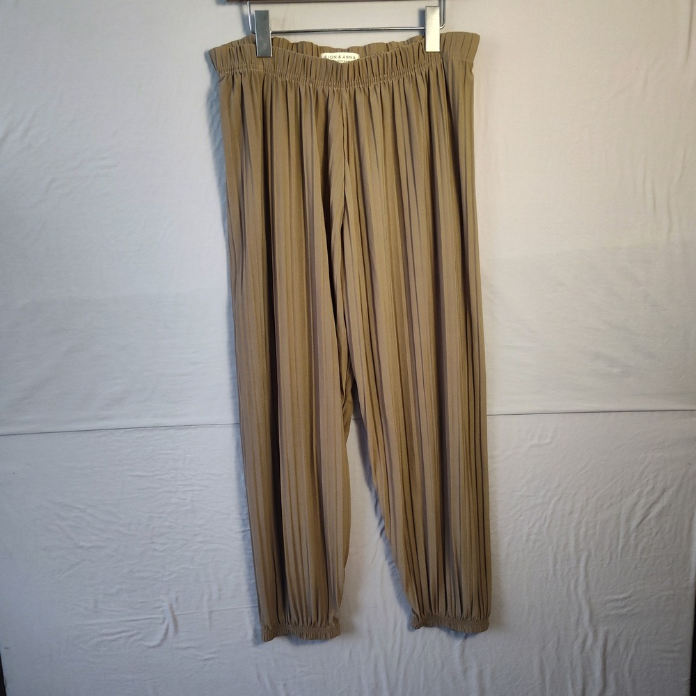 Jon & Anna Contemporary Tan Pleated Jogger Pants Elastic Waist Brown Large
